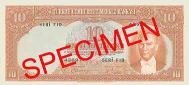 TEN TURKISH LIRA FRONT FACE