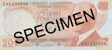 TWENTY TURKISH LIRA FRONT FACE TWENTY TURKISH LIRA FRONT FACE