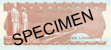 TWENTY TURKISH LIRA BACK FACE
