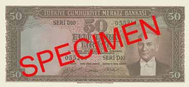 FIFTY TURKISH LIRA FRONT FACE