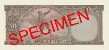 FIFTY TURKISH LIRA BACK FACE