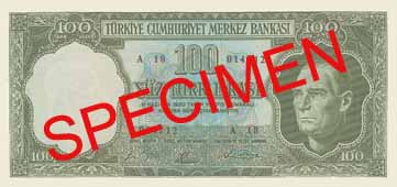 ONE HUNDRED TURKISH LIRA FRONT FACE