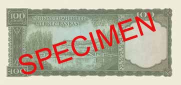 ONE HUNDRED TURKISH LIRA BACK FACE