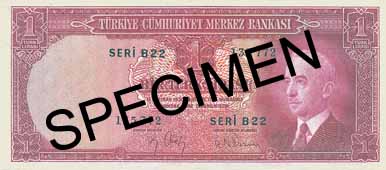 ONE TURKISH LIRA FRONT FACE
