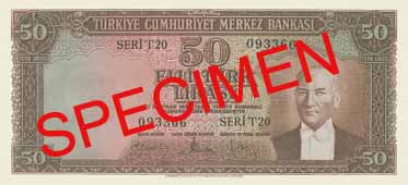 FIFTY TURKISH LIRA FRONT FACE
