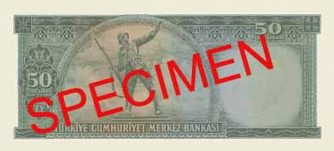 FIFTY TURKISH LIRA BACK FACE