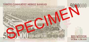 FIVE MILLION TURKISH LIRA BACK FACE