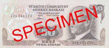 FIFTY TURKISH LIRA FRONT FACE FIFTY TURKISH LIRA FRONT FACE