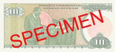 TEN TURKISH LIRA BACK FACE
