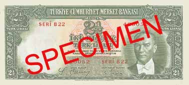 TWO AND A HALF TURKISH LIRA FRONT FACE