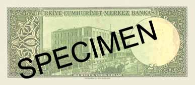 TWO AND A HALF TURKISH LIRA BACK FACE