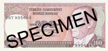 ONE HUNDRED TURKISH LIRA FRONT FACE