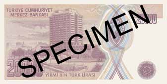 TWENTY THOUSAND TURKISH LIRA BACK FACE