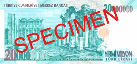TWENTY MILLION TURKISH LIRA BACK FACE