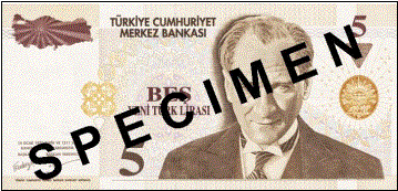 FIVE TURKISH LIRA FRONT FACE