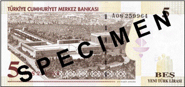 FIVE TURKISH LIRA BACK FACE