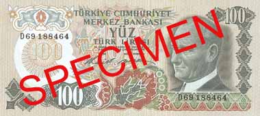 ONE HUNDRED TURKISH LIRA FRONT FACE