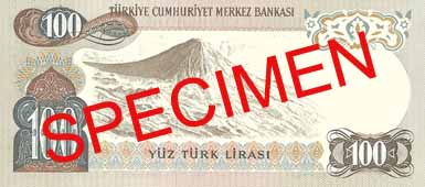ONE HUNDRED TURKISH LIRA BACK FACE