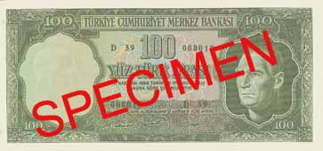 ONE HUNDRED TURKISH LIRA FRONT FACE ONE HUNDRED TURKISH LIRA FRONT FACE