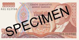 TWENTY THOUSAND TURKISH LIRA FRONT FACE