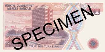 TWENTY THOUSAND TURKISH LIRA BACK FACE