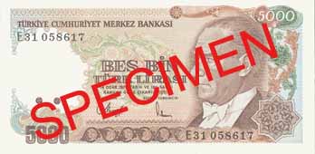 FIVE THOUSAND TURKISH LIRA FRONT FACE