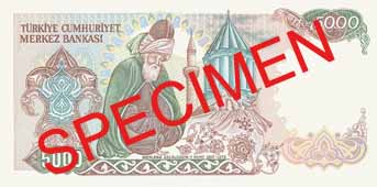 FIVE THOUSAND TURKISH LIRA BACK FACE