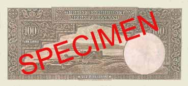 ONE HUNDRED TURKISH LIRA BACK FACE