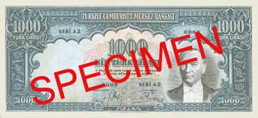 ONE THOUSAND TURKISH LIRA FRONT FACE ONE THOUSAND TURKISH LIRA FRONT FACE