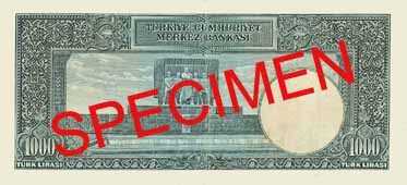 ONE THOUSAND TURKISH LIRA BACK FACE ONE THOUSAND TURKISH LIRA BACK FACE