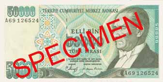 FIFTY THOUSAND TURKISH LIRA FRONT FACE
