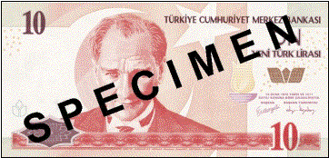 TEN TURKISH LIRA FRONT FACE