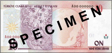 TEN TURKISH LIRA BACK FACE