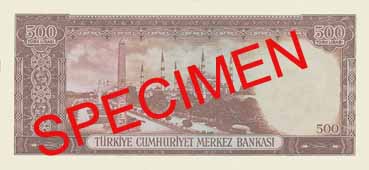 FIVE HUNDRED TURKISH LIRA BACK FACE