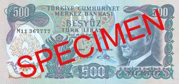 FIVE HUNDRED TURKISH LIRA FRONT FACE FIVE HUNDRED TURKISH LIRA FRONT FACE