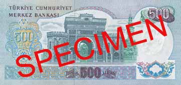 FIVE HUNDRED TURKISH LIRA BACK FACE FIVE HUNDRED TURKISH LIRA BACK FACE