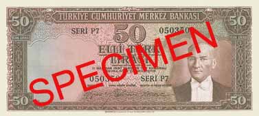 FIFTY TURKISH LIRA FRONT FACE