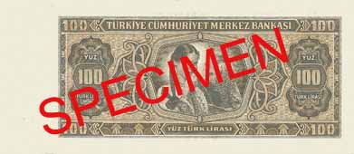 ONE HUNDRED TURKISH LIRA BACK FACE ONE HUNDRED TURKISH LIRA BACK FACE