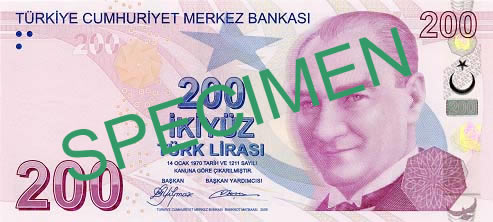 200 Turkish Lira Front Face