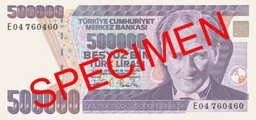 FIVE HUNDRED THOUSAND TURKISH LIRA FRONT FACE