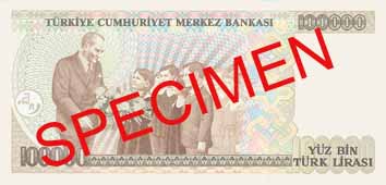 ONE HUNDRED THOUSAND TURKISH LIRA BACK  FACE