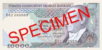 TEN THOUSAND TURKISH LIRA FRONT FACE