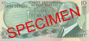 TEN TURKISH LIRA FRONT FACE TEN TURKISH LIRA FRONT FACE