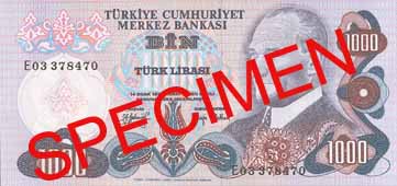 ONE THOUSAND TURKISH LIRA FRONT FACE ONE THOUSAND TURKISH LIRA FRONT FACE