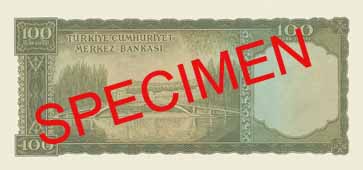 ONE HUNDRED TURKISH LIRA BACK FACE