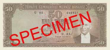 FIFTY TURKISH LIRA FRONT FACE