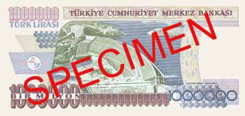 ONE MILLION TURKISH LIRA BACK FACE