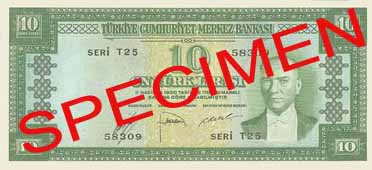 TEN TURKISH LIRA FRONT FACE TEN TURKISH LIRA FRONT FACE