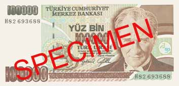 ONE HUNDRED THOUSAND TURKISH LIRA FRONT FACE
