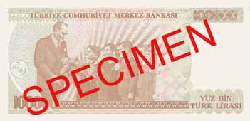 ONE HUNDRED THOUSAND TURKISH LIRA BACK FACE